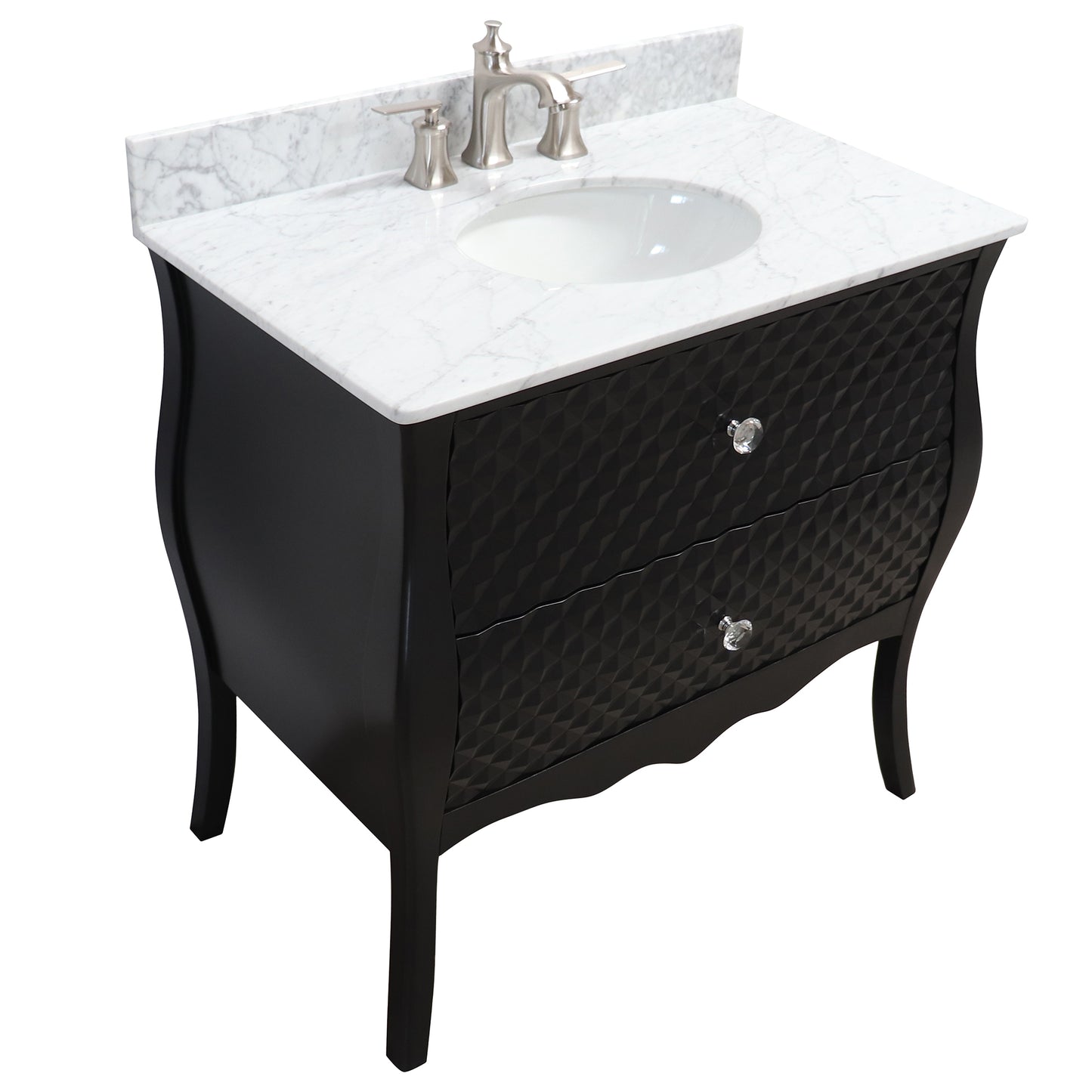 36" Single sink vanity wood black white Carrara marble top with oval sink
