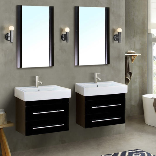 48.5" Double wall mount style sink vanity wood black