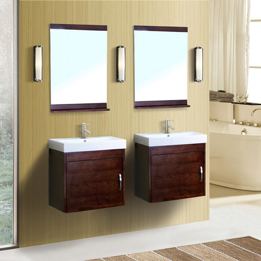 48.8" Double wall mount style sink vanity wood walnut
