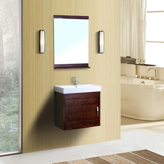 24.4" Single wall mount style sink vanity wood walnut