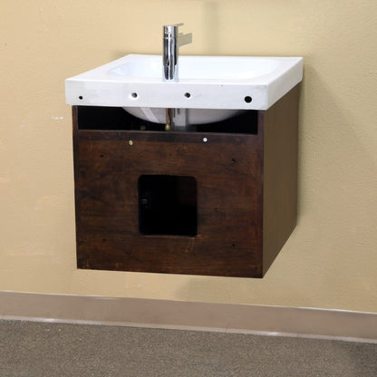 24.4" Single wall mount style sink vanity wood walnut