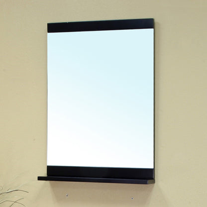 Solid wood frame mirror with shelf in black