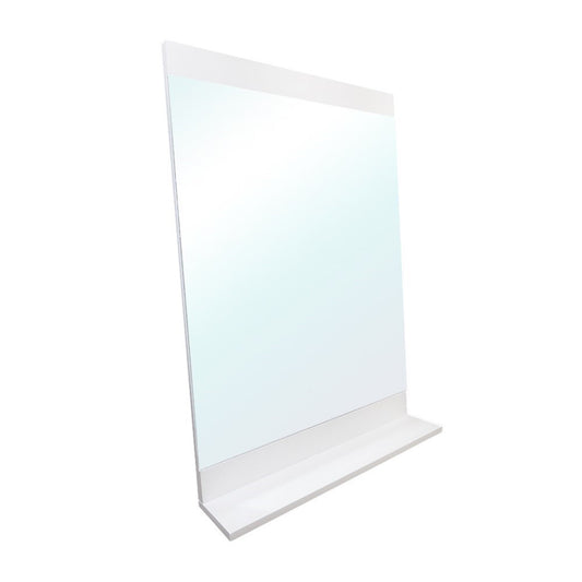 Solid wood frame mirror with shelf in white