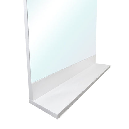 Solid wood frame mirror with shelf in white