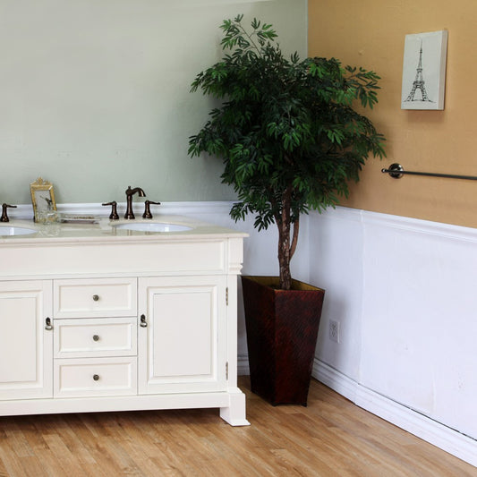 60" Double sink vanity wood cream white