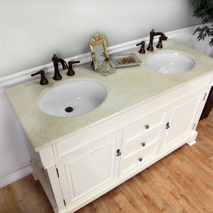 60" Double sink vanity wood cream white
