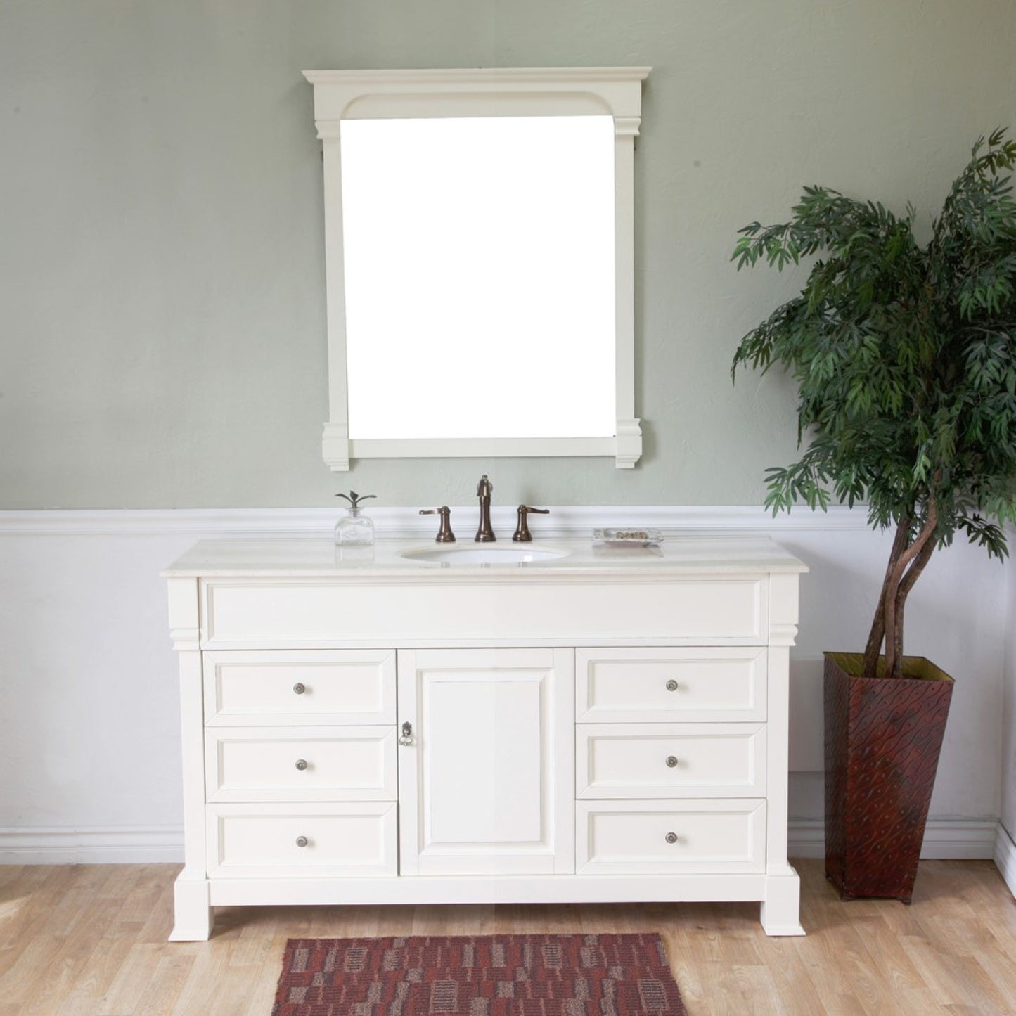 60" Single sink vanity wood cream white
