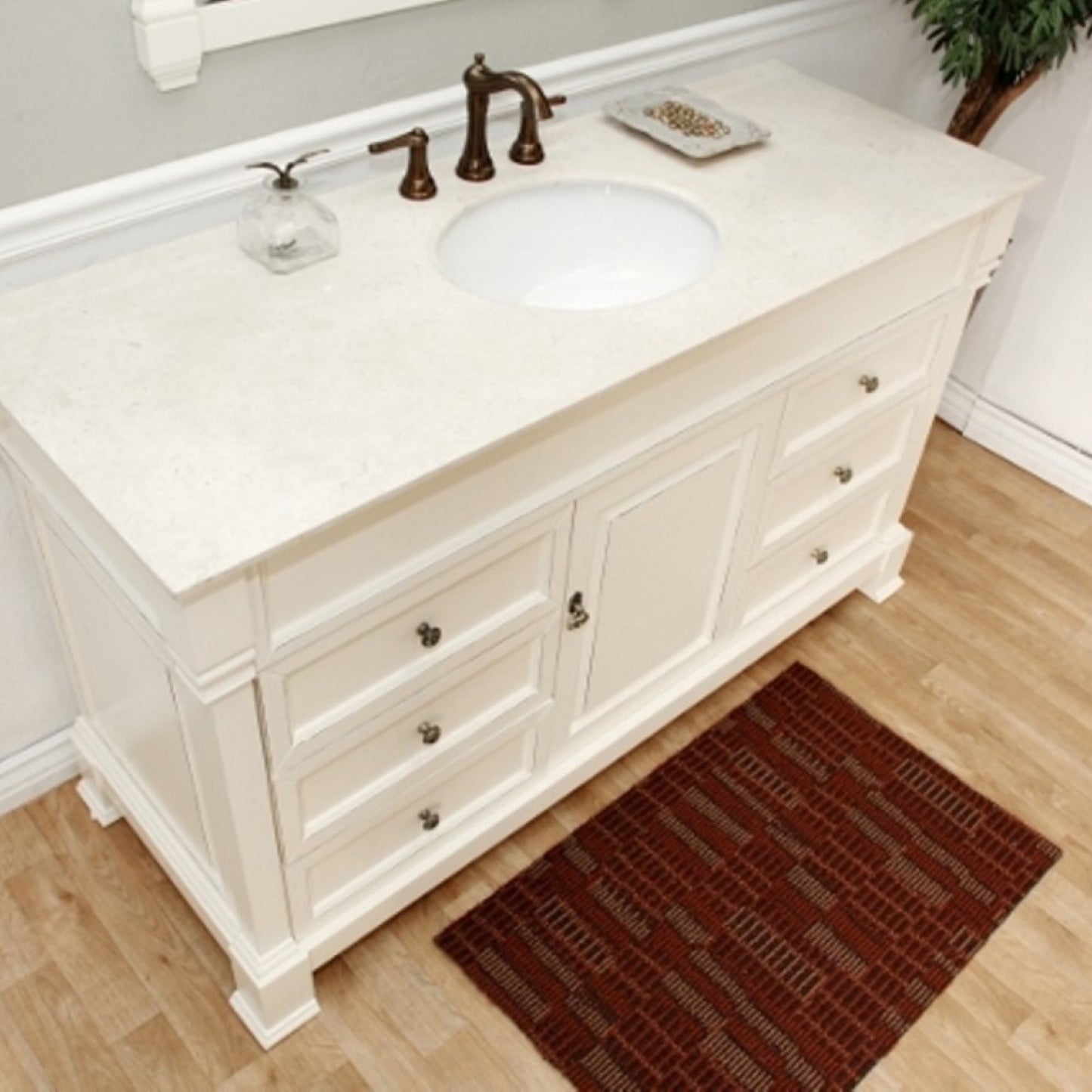 60" Single sink vanity wood cream white