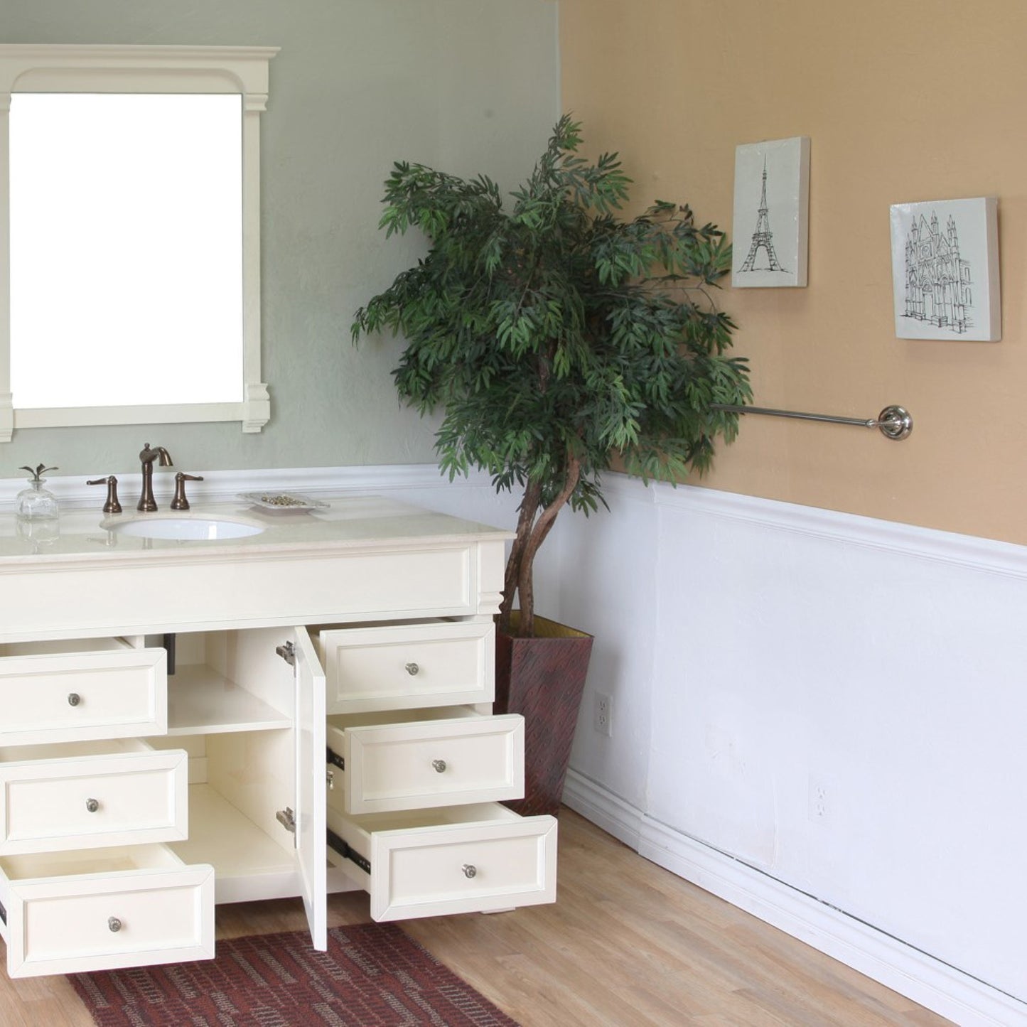 60" Single sink vanity wood cream white