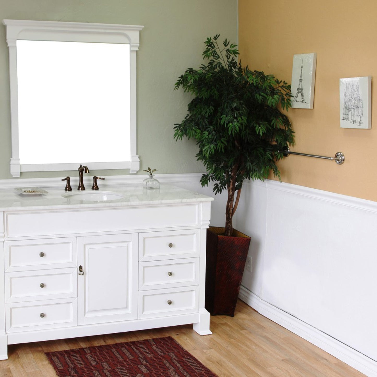 60" Single sink vanity wood white
