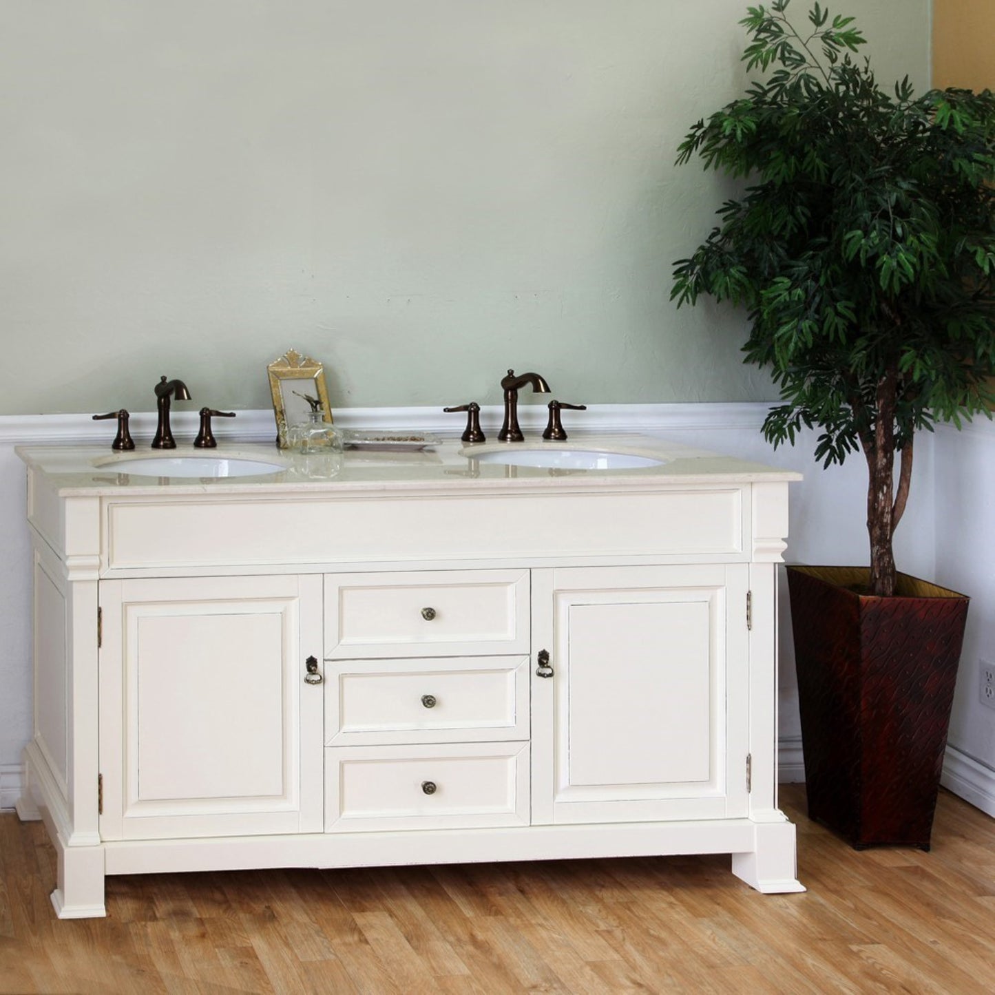 72" Double sink vanity wood cream white