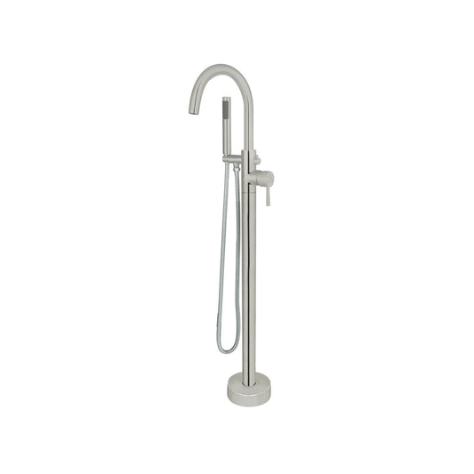 Single Handle Floor Mount Freestanding Tub Faucet with Hand Shower in Brushed Nickel