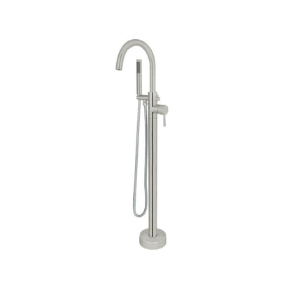 Single Handle Floor Mount Freestanding Tub Faucet with Hand Shower in Brushed Nickel