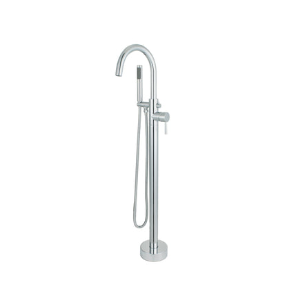 Single Handle Floor Mount Freestanding Tub Faucet with Hand Shower in Chrome