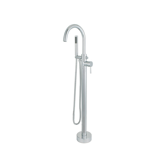 Single Handle Floor Mount Freestanding Tub Faucet with Hand Shower in Chrome