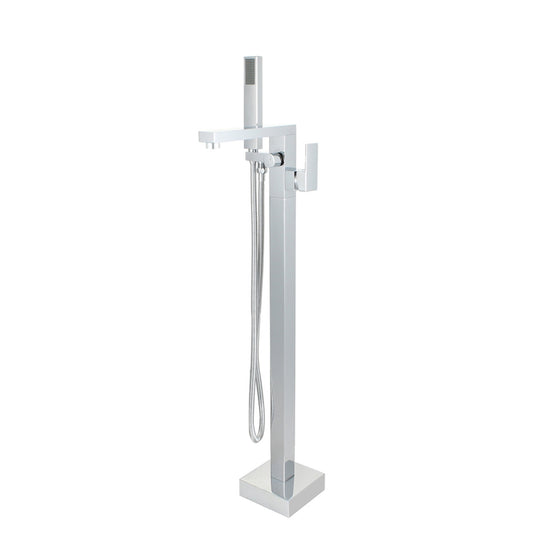 Single Handle Floor Mount Freestanding Tub Faucet with Hand Shower in Chrome