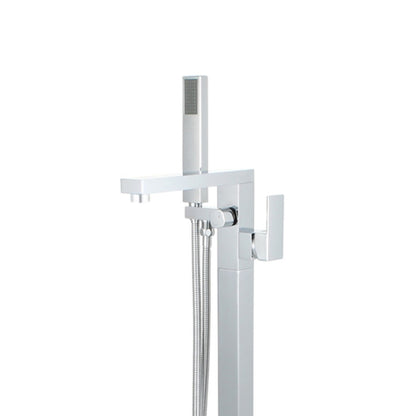 Single Handle Floor Mount Freestanding Tub Faucet with Hand Shower in Chrome