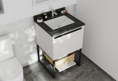 Forever 24" Single Hole Black Wood Marble Countertop with Rectangular Ceramic Sink