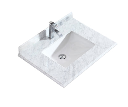 Forever 30" Single Hole White Carrara Marble Countertop with Rectangular Ceramic Sink