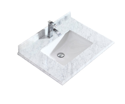 Forever 30" Single Hole White Carrara Marble Countertop with Rectangular Ceramic Sink