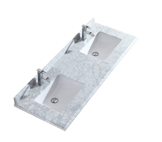 Forever 60" Single Hole White Carrara Marble Countertop with Double Rectangular Ceramic Sinks