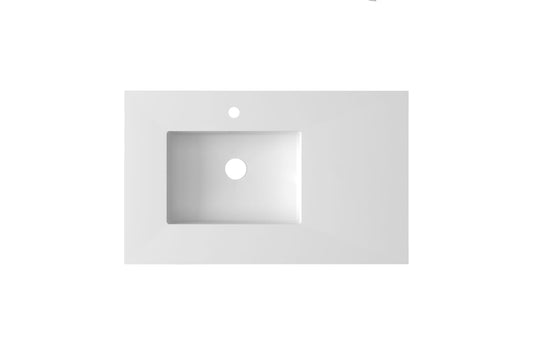 Forever VIVA Stone 36" Matte White Solid Surface Countertop with Left Offset Integrated Sink