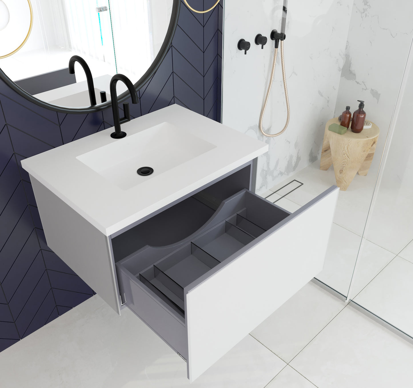 Vitri 30" Cloud White Wall Hung Bathroom Vanity Cabinet