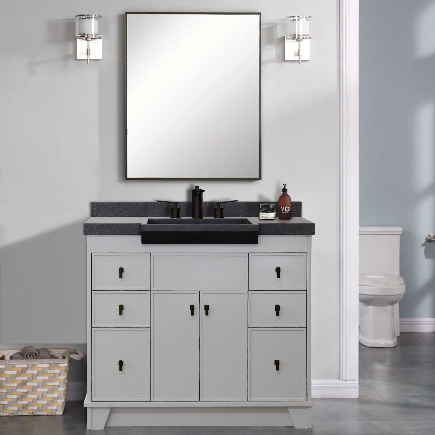 39" Single Sink Vanity Light Gray Finish in Black Concrete Top