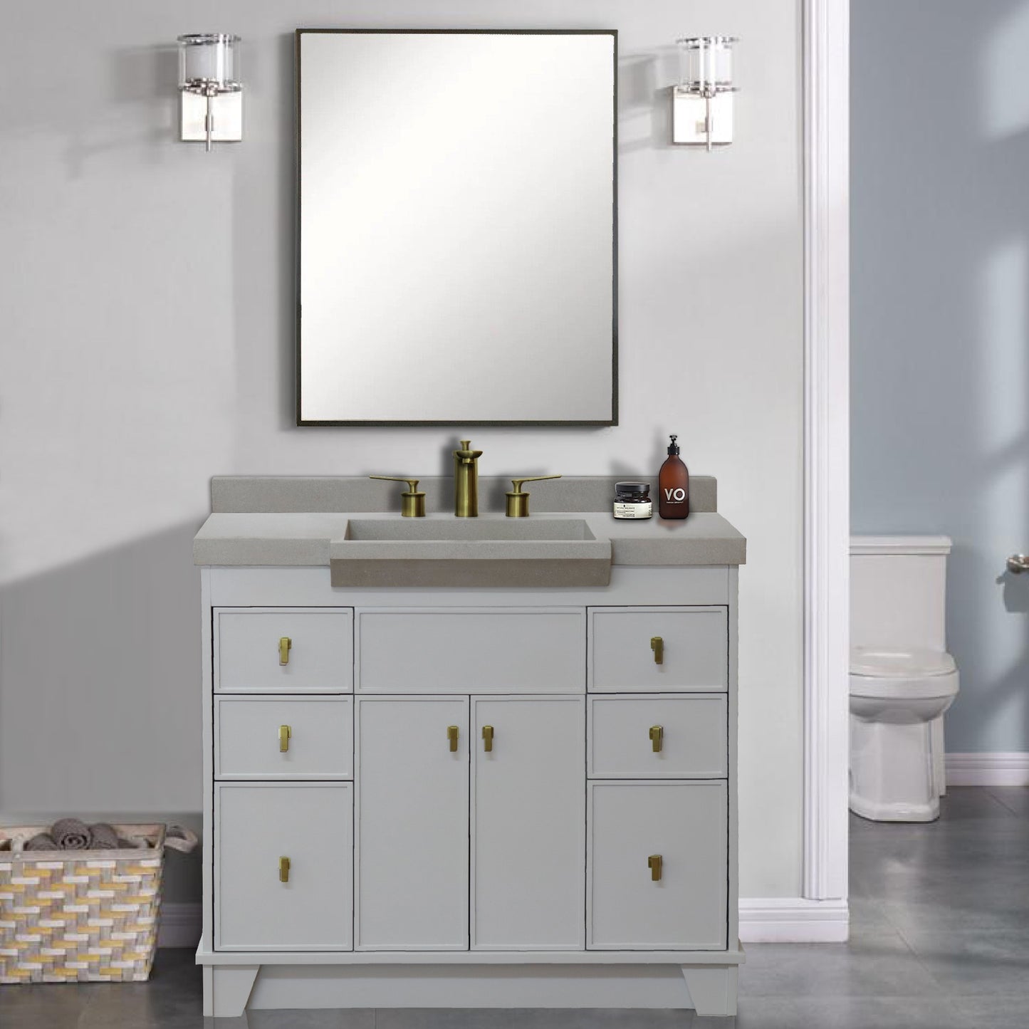 39" Single Sink Vanity Light Gray Finish in Gray Concrete Top