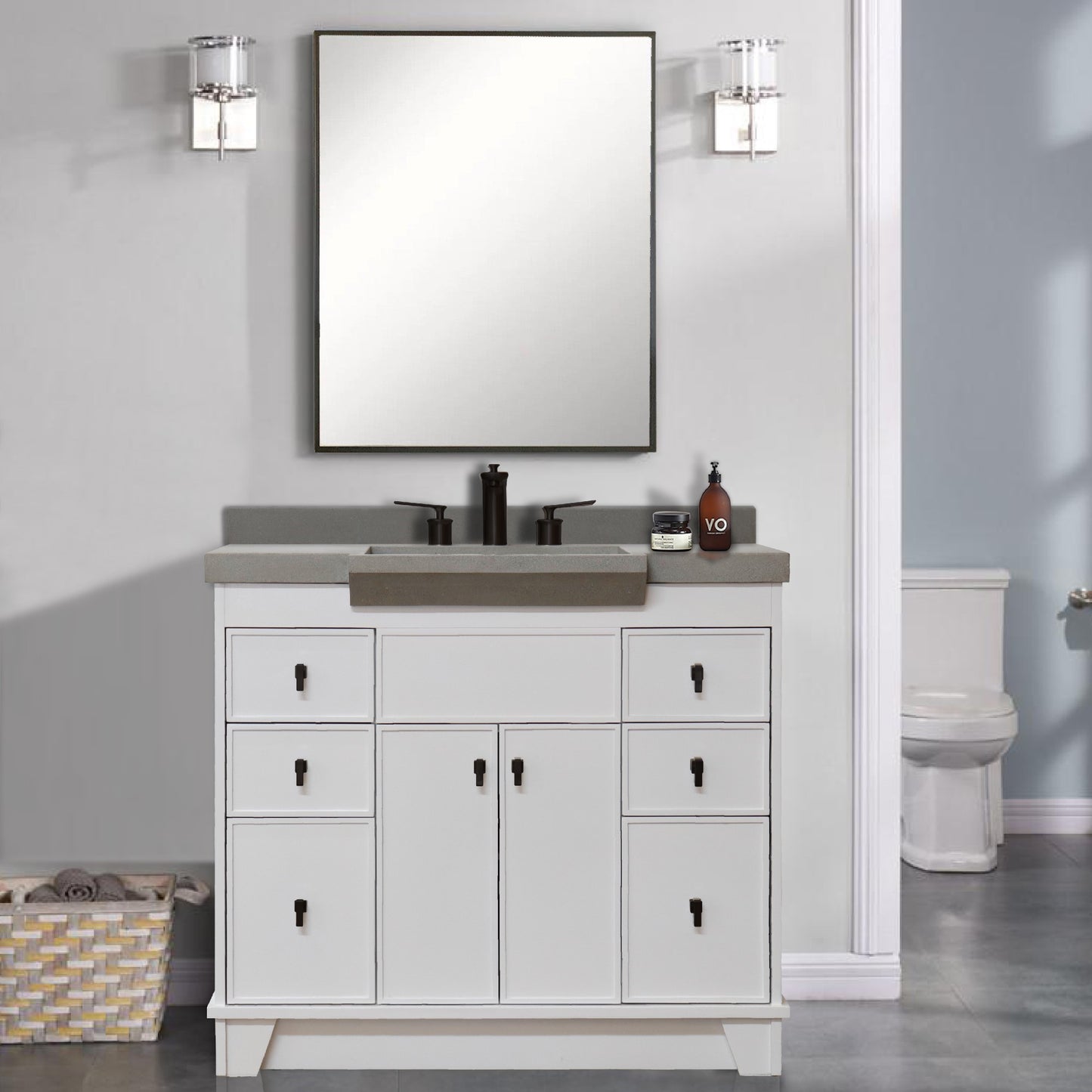 39" Single Sink Vanity White Finish in Gray Concrete Top