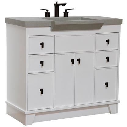 39" Single Sink Vanity White Finish in Gray Concrete Top