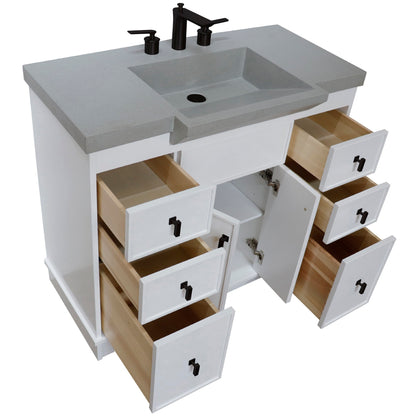 39" Single Sink Vanity White Finish in Gray Concrete Top