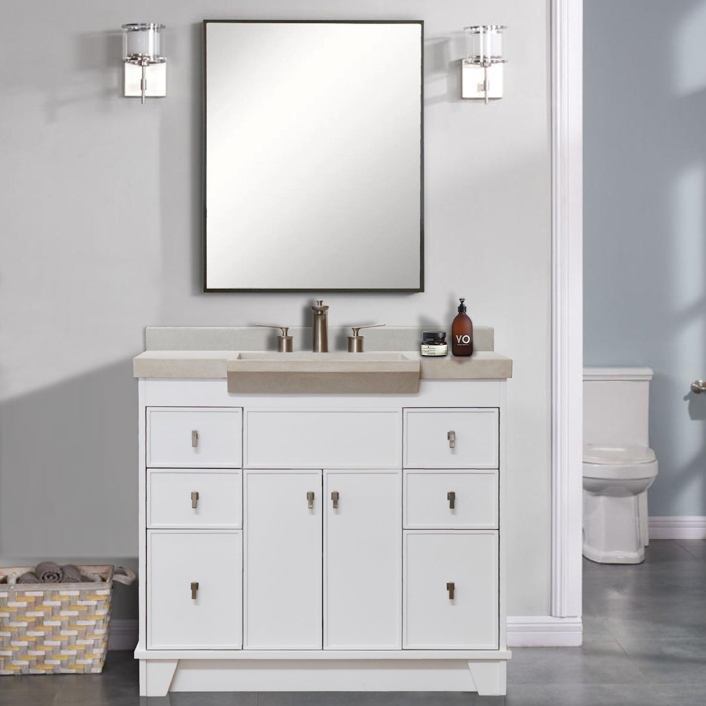 39" Single Sink Vanity White Finish in Sandy White Concrete Top