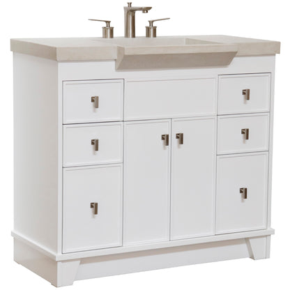 39" Single Sink Vanity White Finish in Sandy White Concrete Top
