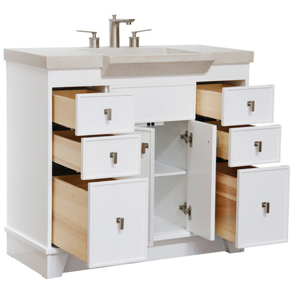 39" Single Sink Vanity White Finish in Sandy White Concrete Top