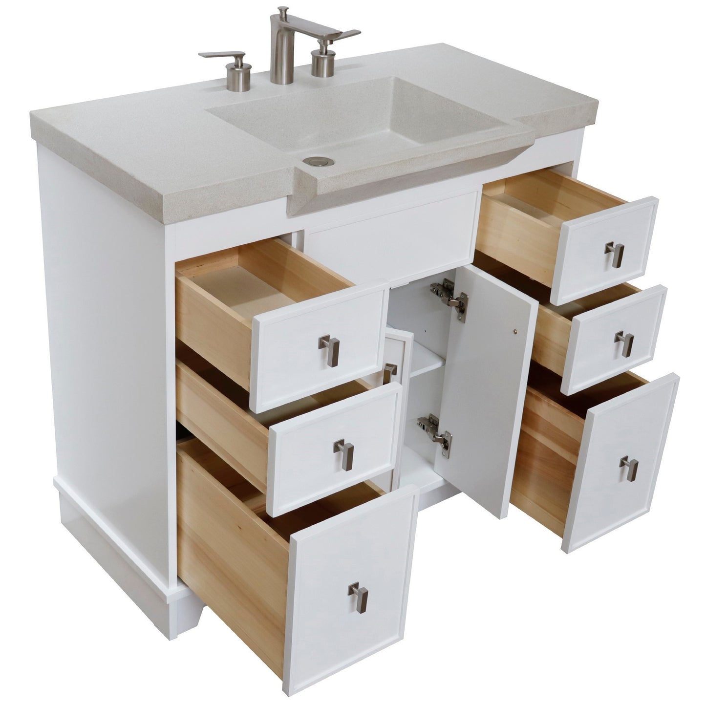39" Single Sink Vanity White Finish in Sandy White Concrete Top