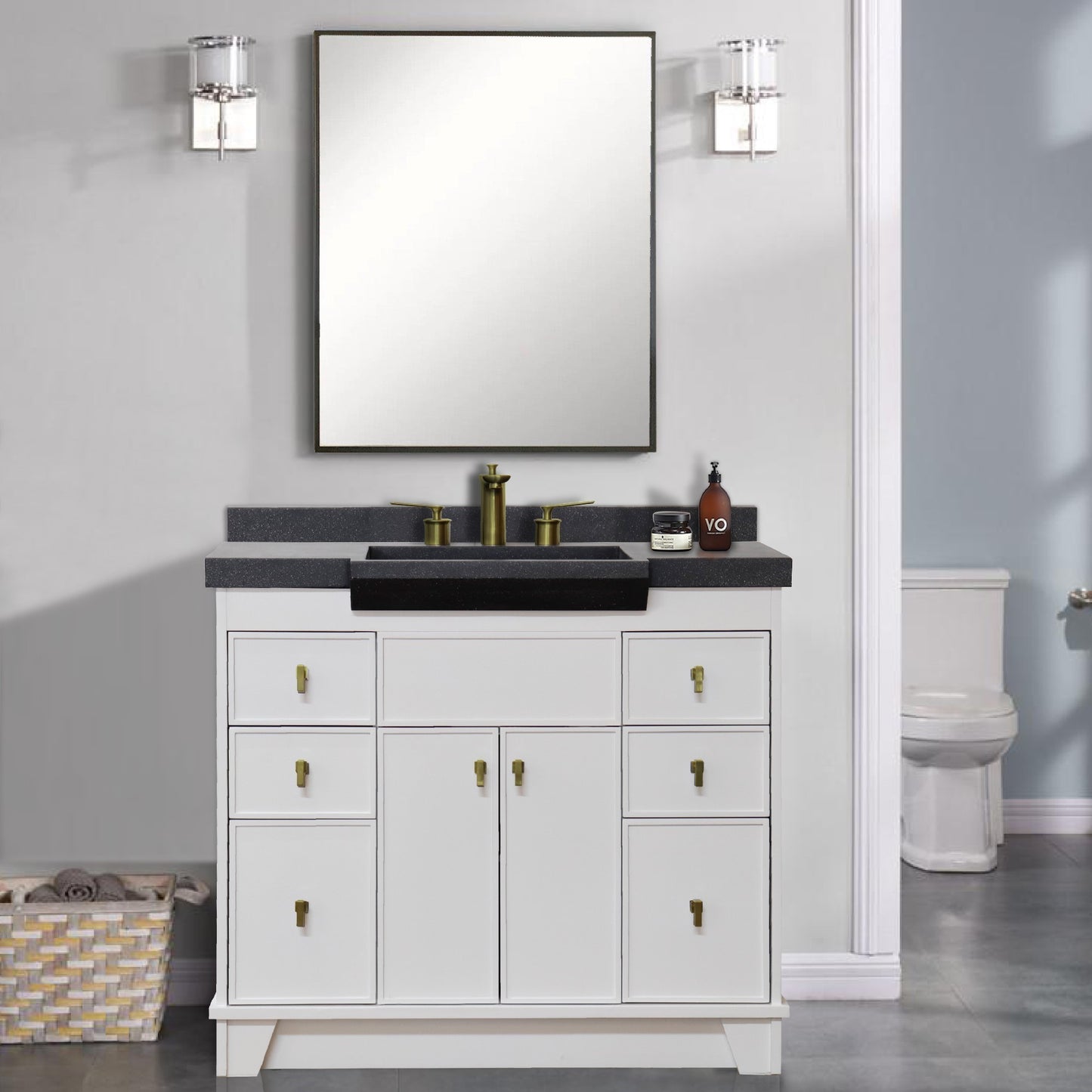 39" Single Sink Vanity White Finish in Black Concrete Top