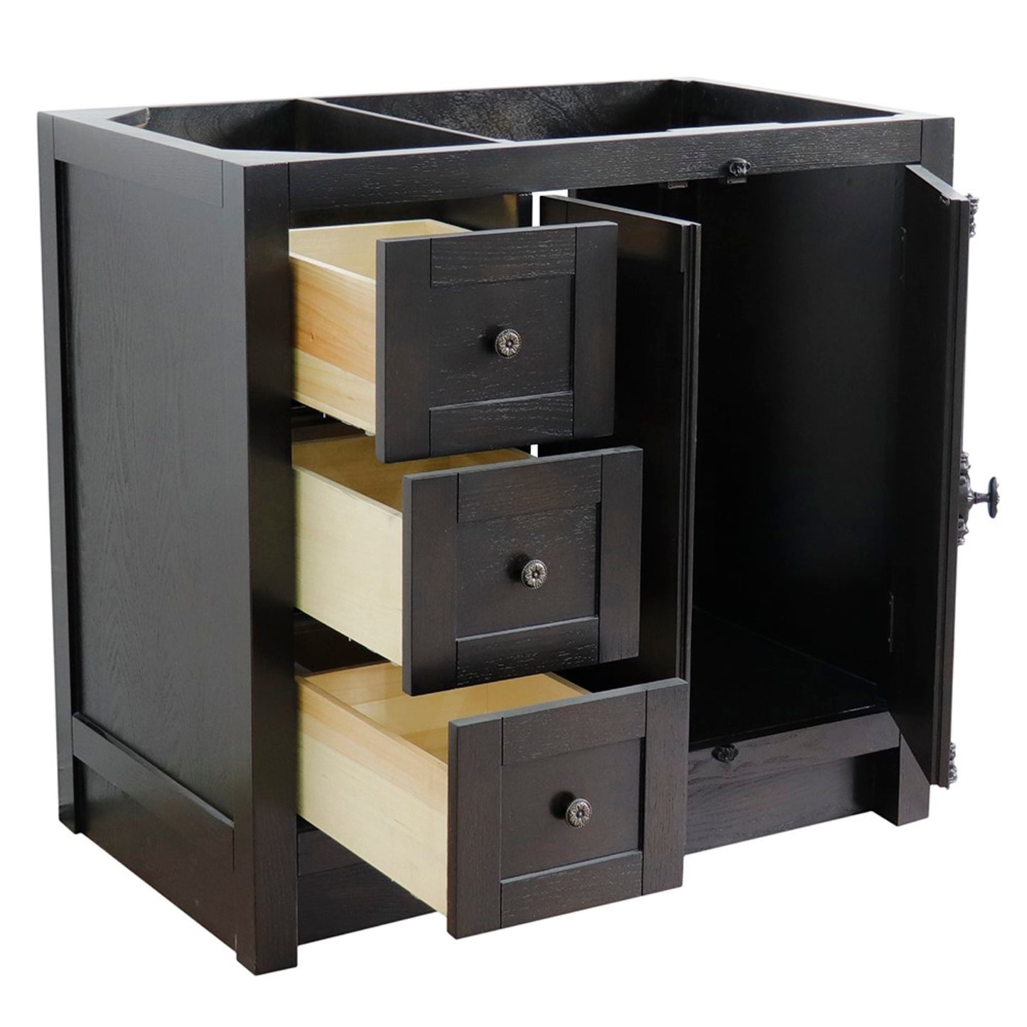 36" Single vanity in Brown Ash finish cabinet only Right doors