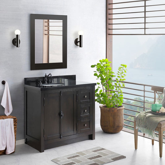 37" Single vanity in Brown Ash finish with Black galaxy top and oval sink Left doors/Left sink