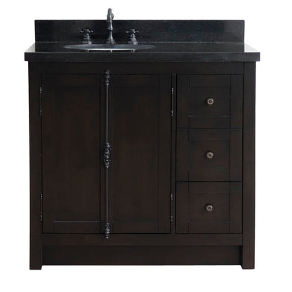 37" Single vanity in Brown Ash finish with Black galaxy top and oval sink Left doors/Left sink