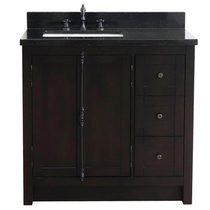 37" Single vanity in Brown Ash finish with Black galaxy top and rectangle sink Left doors/Left sink