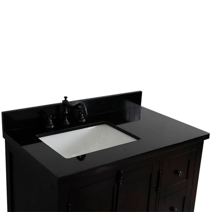 37" Single vanity in Brown Ash finish with Black galaxy top and rectangle sink Left doors/Left sink