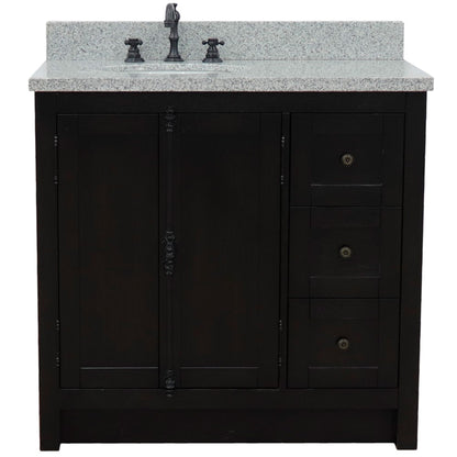 37" Single vanity in Brown Ash finish with Gray granite top and oval sink Left doors/Left sink