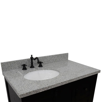 37" Single vanity in Brown Ash finish with Gray granite top and oval sink Left doors/Left sink