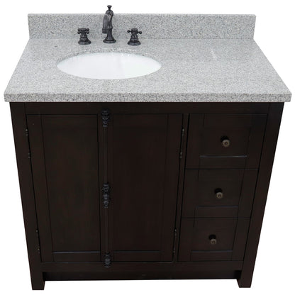 37" Single vanity in Brown Ash finish with Gray granite top and oval sink Left doors/Left sink