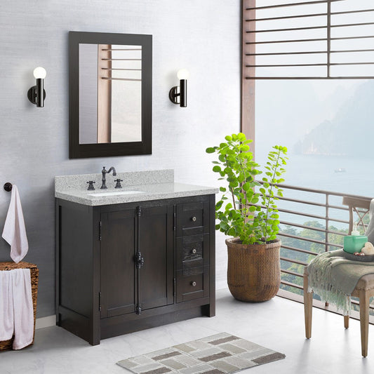 37" Single vanity in Brown Ash finish with Gray granite top and rectangle sink Left doors/Left sink