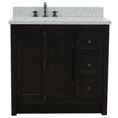 37" Single vanity in Brown Ash finish with Gray granite top and rectangle sink Left doors/Left sink