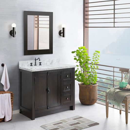 37" Single vanity in Brown Ash finish with White Carrara top and rectangle sink Left doors/Left sink