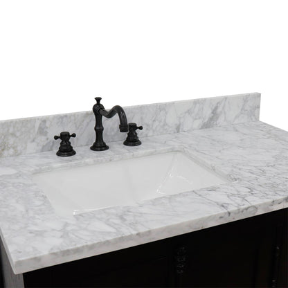 37" Single vanity in Brown Ash finish with White Carrara top and rectangle sink Left doors/Left sink