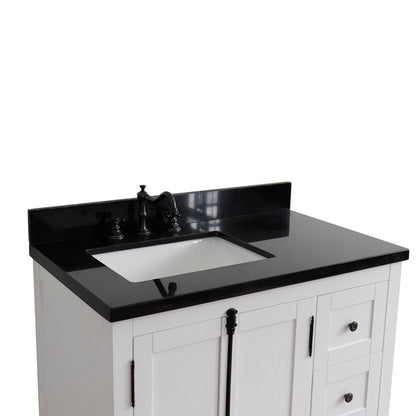 37" Single vanity in Glacier Ash finish with Black galaxy top and rectangle sink Left doors/Left sink